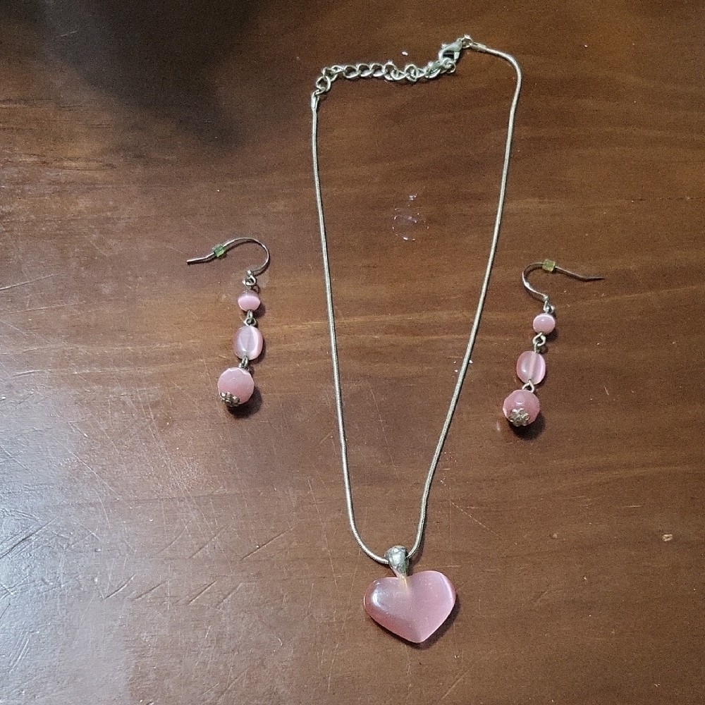Womens Heart Necklace And Earrings Set
